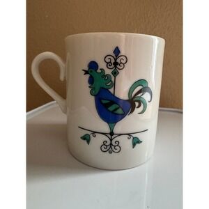 Vintage Edwin Knowles Rooster Weathervane MCM Farmhouse Mug Blue/Green